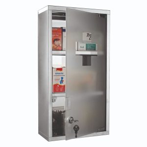 INOX Medicine Cabinet with Lock and Magnetic Door, 30x12x50 cm (H)