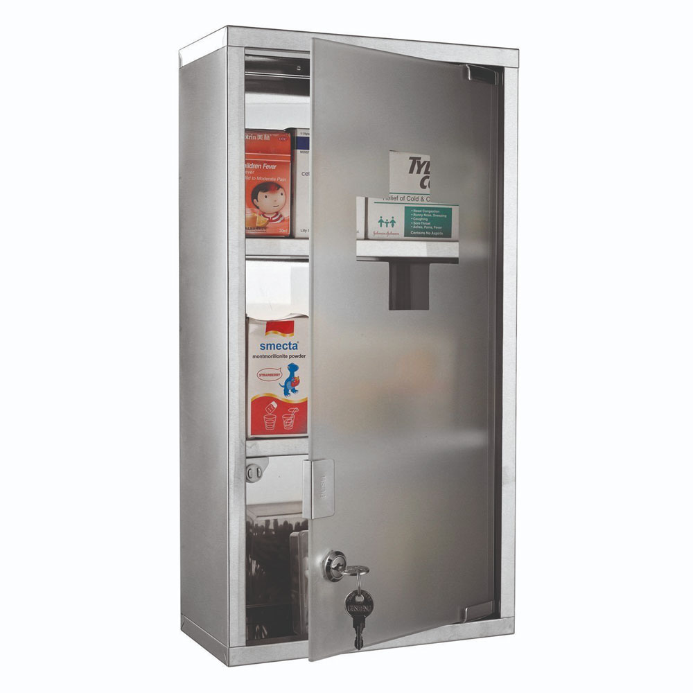 INOX Medicine Cabinet with Lock and Magnetic Door, 30x12x50 cm (H)